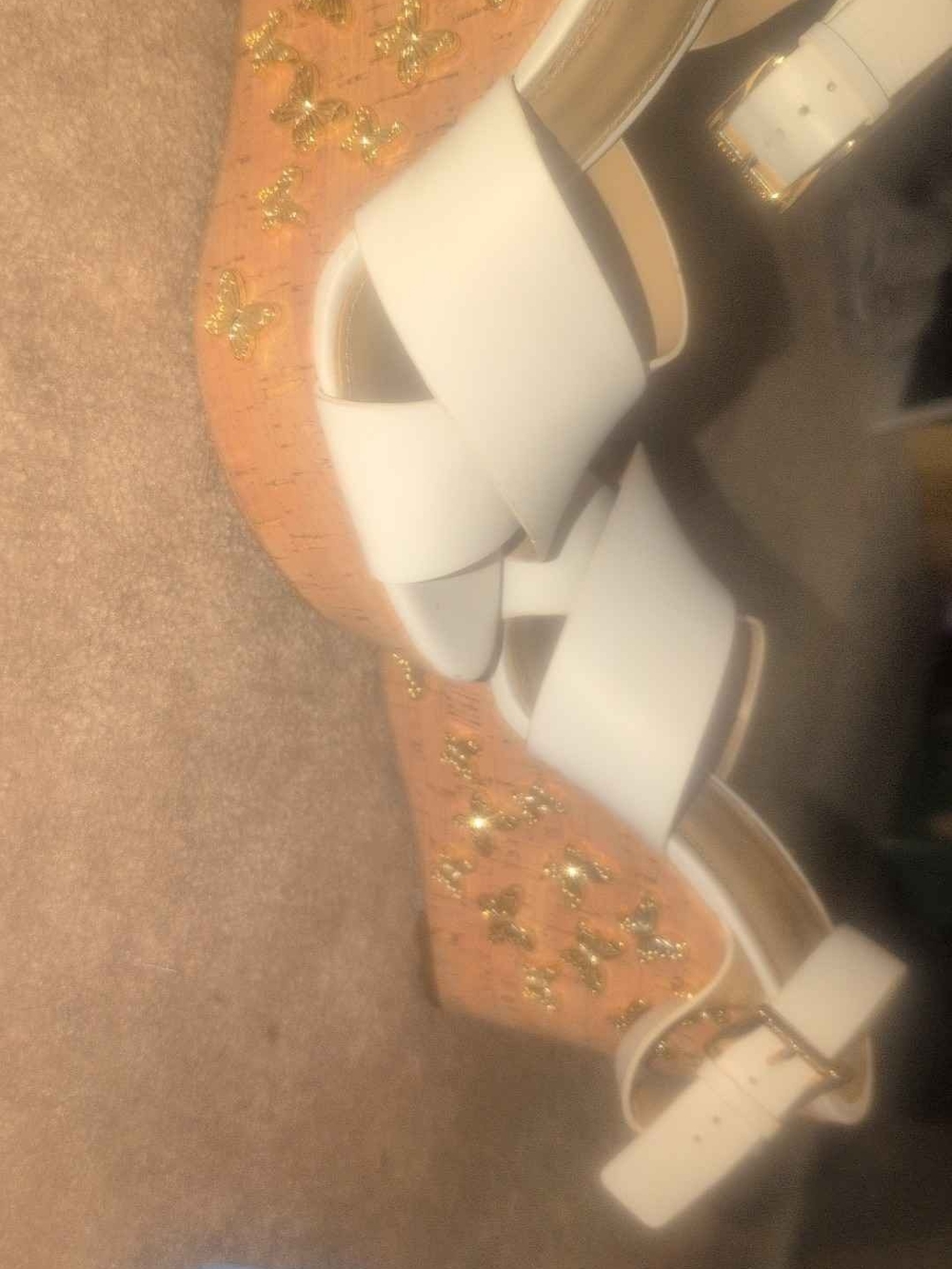 White Wedge Sandals with Embellished Cork Platform